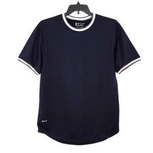 BYLT Mens Drop cut signature Henley white trim collar navy medium